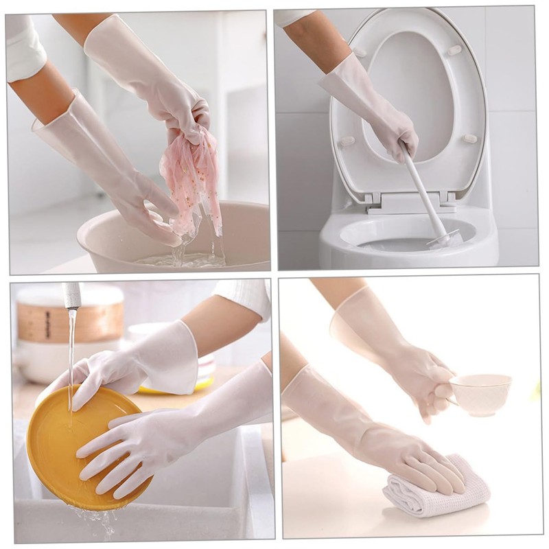 FRCOLOR 2 Pairs Reusable Kitchen Cleaning Gloves Durable Latex Dishwashing