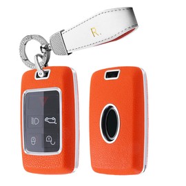 HIBEYO Key Fob Cover for Land Rover Defender Discovery Sport New Range Rover Evoque Sport Velar Jaguar E-Pace I-Pace Accessories Car Key Case Keychains 5 Buttons Orange
