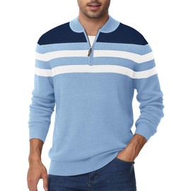 Tyhengta Quarter Zip Jumpers Men Cotton Sweater Winter Jumper Warm Sweatshirt Turtle Neck Jumper Pullover Grey Blue, S