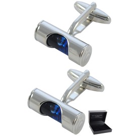 COLLAR AND CUFFS LONDON - Premium Cufflinks with Presentation Gift Box - Working Spirit Level - Brass Outer Casing - Bubble DIY Builder Construction - Silver Colour with Blue Interior