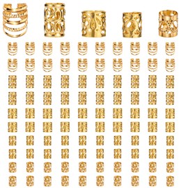 BOHUIZ 100 Pcs Gold Hair Jewelry for Braids, Loc Jewelry for Hair Dreadlock, Hair Charms for Women, Metal Gold Braids Rings Cuffs Clips for Dreadlock Accessories Hair Braids Jewelry Decorations(Gold)
