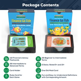 Finance Go Fish – Financial Literacy Card Game for Kids | 3-in-1: Go Fish, Memory Game, Old Maid | Learn Money Terms & Money Skills | 2 Decks: Beginner & Advanced Financial Terms | Ages 5+ & 10+