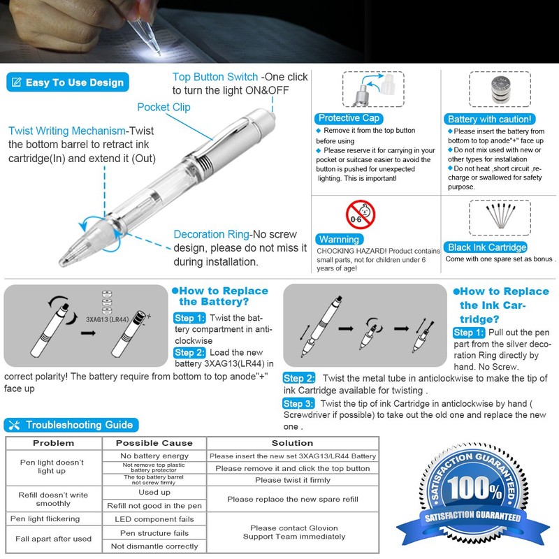 Glovion Pen with light Pen Light up Pen Light for