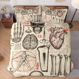 WeCozy Full Size Comforter Set with 2 Pillowcases, Vintage Science Anatomy Soft 3 Pcs Bedding for Kids and Adults Bedroom Bed Decor