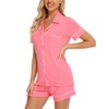 Women's Shorts Pajama Set Short Sleeve Sleepwear Nightwear Pjs Coral
