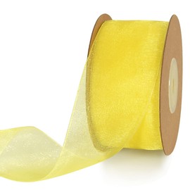 TONIFUL 1-1/2 Inch Light Yellow Organza Ribbon 25 Yards Sheer Chiffon Ribbons for Crafts Wedding Christmas Tree Decorations Valentine's Day Gift Wrapping Bow Making Floral Bouquets Wrapping
