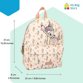 mybagstory - Backpack - Bambi - 2-piece sets - set - Child - School - Primary - Kindergarten - Daycare - Girl school bag - Size 31 cm - Adjustable straps + Pencil case - Gift idea, beige, 31 cm
