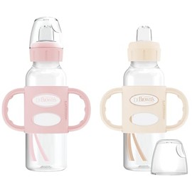 Dr. Brown's Milestones Narrow Sippy Spout Bottle with 100% Silicone, Easy-Grip Handles and Soft Sippy Spout, 8oz/250mL, Light Pink and Ecru, 2-Pack, 6