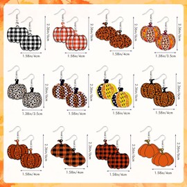 Juego de 12 pares de aretes de otoño de Acción de Gracias para mujer, leopardo, calabaza, hoja de arce, pavo, girasol, pino, cono, gota, aretes colgantes para otoño, Acción de Gracias, Acrílico, Acrílico