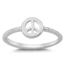 Peace Sign Love Joy Ring New .925 Sterling Silver Rope Bali Band Size 8