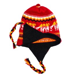 Gamboa 100% Alpaca Reversible Alpaca Hat with Braids - Llamitas Design Red