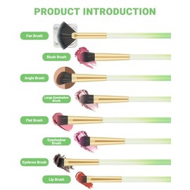 Juego de 8 brochas de maquillaje de ojos, 8 brochas sintéticas para sombra de ojos en ángulo, cepillo de labios con 3 esponjas de polvo y estuche verd