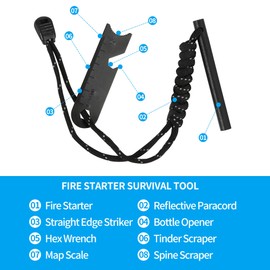 Ferro Rod Fire Starter and Magnesium Rod Kit – All-in-One Survival Fire Starter Tool with Flint and Steel, 6-in-1 Multi-Tool Scraper, Paracord Landyard Handle and Striker for Camping, Hiking, Hunting