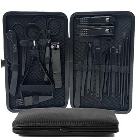 Set de Manicura y Pedicura 24 en 1, Herramientas de Acero Inoxidable con Estuche Portátil, Ideal para Cuidado de Uñas, Pies y Rostro, Perfecto para Uso Diario, Viajes y Regalos. (Negro)