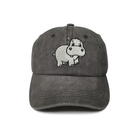 ZKFE Embroidered Hippo Baseball Cap for Child Kids Toddler Boy Girl, Embroidery Washed Black Snapback Dad Hat Trucker Hat
