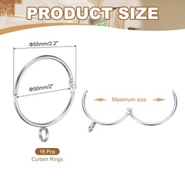 PATIKIL 2 Inch Inner Dia Curtain Rod Rings with Eyelets, 16 Pcs Metal Drapery Ring for Curtain Rods Hoop Pins, Silver Tone
