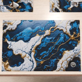 MARBLELIZED - Washable American Placemats, Blue Marble Effect Fabric Placemats, Set of 6 (30 x 45 cm) - Elegant, Ideal for Breakfast, Lunch and Dinner, Gift Idea, 100% Made in Italy