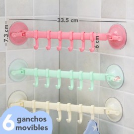 J.H. Company Perchero Adherible Multiusos Baño O Cocina 6 Ganchos Mx-92