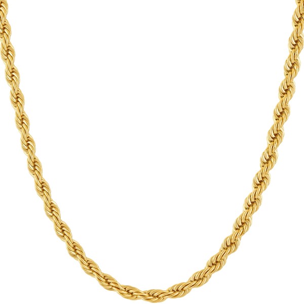 LIFETIME JEWELRY 24k Real Gold Plated 4mm Rope Chain Necklace
