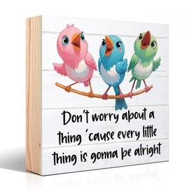 Vgrti Don't Worry about A Thing Cause Every Little Thing Gonna Be Alright Wooden Box Sign, Three Little Birds Desk Decor for Home Office, Inspirational Reminder Sign Gifts for Women Friends Sister