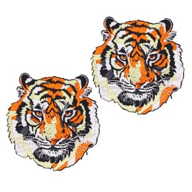 Winrase 2pcs Animal Tiger Iron on Patches Embroidered Motif Applique Decoration Sew on Patches Beasts Embroidered Patches for Kids Clothes, Jeans, Arts Craft Sew Making(Animal Tiger 2pcs)