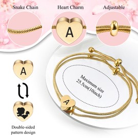FANCIBAND Mothers Day Gifts From Daughter Gold Bracelets For Women Snake Chain 26 Letters Heart Charm Bracelet Gift For Mother/Step Mom/Grandma H