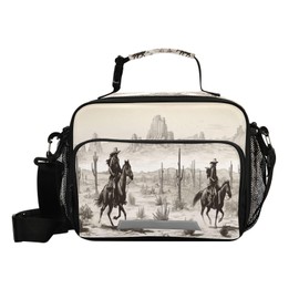 Kigai Western Desert Cowboy Insulated Lunch Bag, Reusable Lunch Box, Removable Shoulder Strap Cooler Tote, Meal Picnic Bags for Outdoor, School, Travel, Office