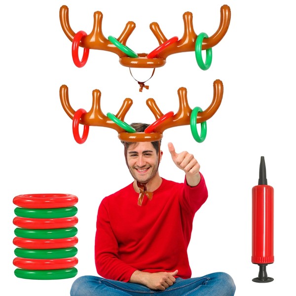 2 Set Christmas Inflatable Reindeer Antler Hat,Christmas Reindeer Antler Ring