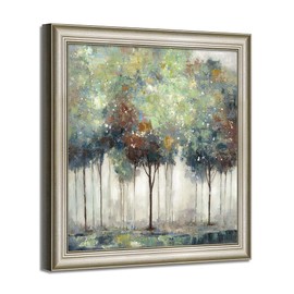 Green Forest Canvas Wall Art: Framed Abstract Tree Painting Contemporary Landscape Picture Minimalist Scenery Prints Modern Textured Nature Gallery Artwork for Bedroom Living Room