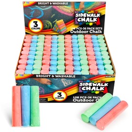 JOYIN 108 PCS Sidewalk Chalk Set in 36 Count, 3 Assorted Colors, Non-Toxic Jumbo Washable Driveway Chalk for Outdoor Art Play, Great Gift Toys for Kids, Classroom