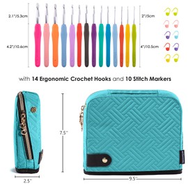MYBAGZING Crochet Hook Case with 14 Size Crochet Hooks Set 2mm(B)-10mm(N) Ergonomic Crochet Hooks with Crochet Case Stand Up - Crochet Hook Organize for Crochet Lovers, Crochet Kit for Beginners