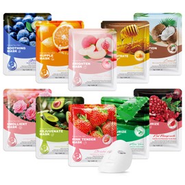 10 Pack Variety Facial Sheet Masks Skin Care Set, Hydrating Bulk Sheet Face Masks Skincare Gifts Set for Women Men, Long Lasting Moisturizing Face Masks Skin Care for All Skin Type（C)