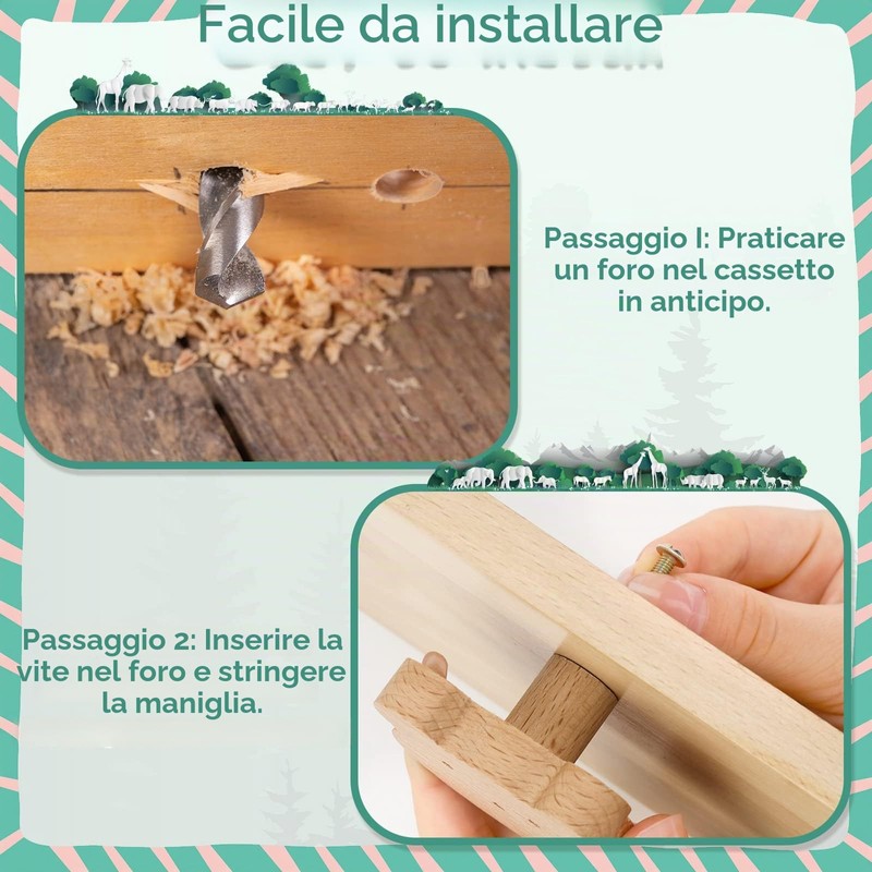 Qunclay, Pomelli decorativi in legno a forma di animale per
