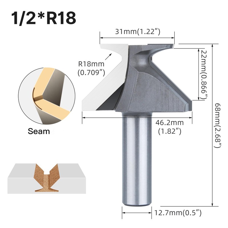 HUHAO 1/2" Shank R18 Seam Woodworking Router Bit, Arc Bending
