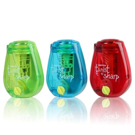 Bostitch Office Pencil Sharpener Twist-N-Sharp Colored Manual Small Pencil Sharpeners Hand Held, 3 Pack, Covered, Lime Green, Blue and Red Color Portable Handheld Sharpeners with Cover, PS1-ADJ-X3