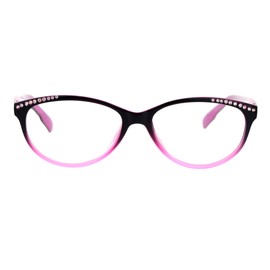 Womens Rhinestone Narrow Oval Plastic Cat Eye Reading Glasses Black Pink +2.0