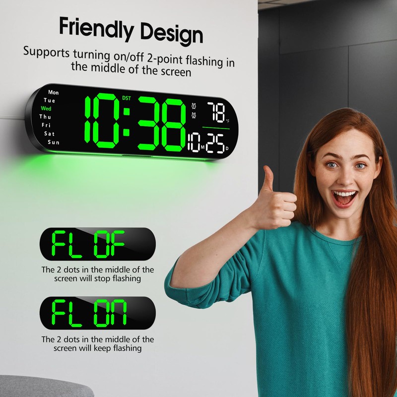 Zgrmbo Digital Wall Clock, 13" Large Display Digital Clock with