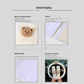 Car Seat Belt Covers, White Teddy Bear Design, 2-Piece Shoulder Pads