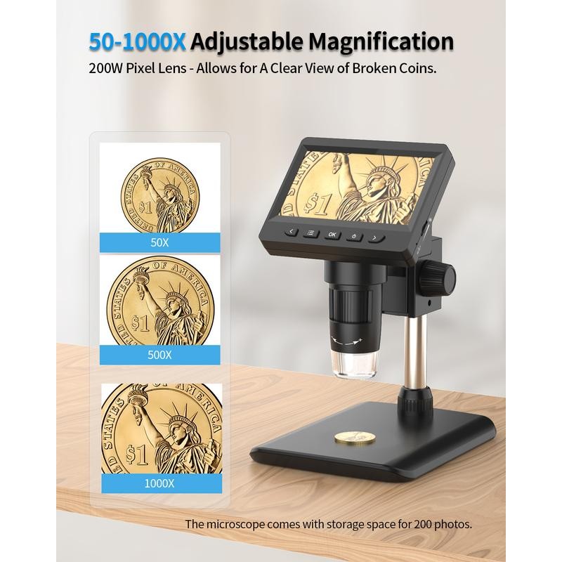 4.3" Coin Microscope - Aopick LCD Digital Microscope 1000X, 1080P
