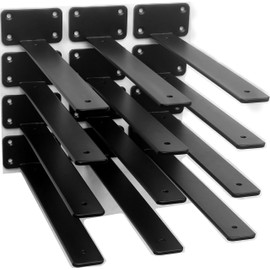 12 Pack - 16 inch Black Hidden L Shelf Bracket (1/5 Inch Thicked) Iron Floating Shelf Brackets Rustic Industrial Metal Brackets for Shelf Support