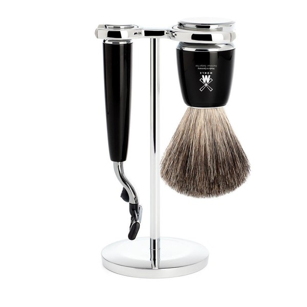 Muehle Rytmo Series Shaving Set – Pure Badger Hair Shaving Brush – Gillette® Mach3 ® High-grade Resin Black
