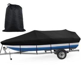 GEKMOR Boat Cover, All-Weather Mooring and Trailering Boat Cover for V-Hull Runabouts Outboards and I/O Bass Boats, Fits up to 14-16ft Long and 96in Wide, Black, 0OY023SIX24WGUV0DLA8Y17Z