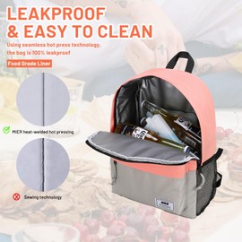 MIER Insulated Backpack Cooler Small Leakproof Lunch Back Pack with Coolers Lightweight Cute Lunch Bag for Women Men to Work, Picnics, Camping, Park Day Trips, 15 L, Pink/Gray