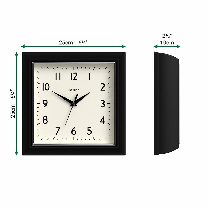 JONES CLOCKS® Mustard Wall Clock | Square Retro Clock |