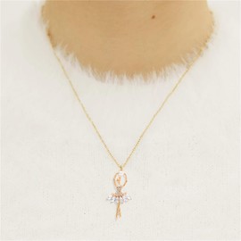 WCRAZYE Ballerina Ballet Necklace for Women Dainty Rhinestone Dance Necklace for Charm Ballet Pendant Jewelry Christmas Gift, Medium, Alloy Steel, Cubic Zirconia