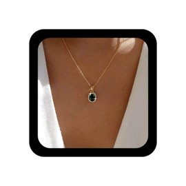 Allereya Vintage Crystal Emerald Necklace Rhinestone Oval Emerald Pendant Necklace Green Emerald Choker Necklace Green Gemstone Necklace Jewellery for Women and Girls (Green)