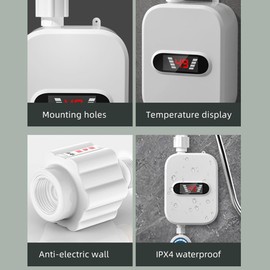 Vislone Instant Water Heaters LCD Digital Display Thermostatic Shower Water Heating Device Bathroom Waterproof 304 Stainless Steel Tankless Rapid Heating Machine for Home Hotel