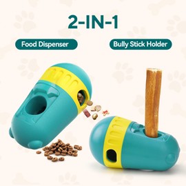 LIFLIX 2 in 1 Interactive Treat Dispensing Dog Toys, Bully Stick Holder, Adjustable Dog Treat Holder for Small & Medium & Large Dogs, Safety Device to Prevent Choking, Blue