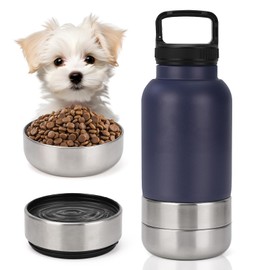 Insulated Dog Drinking Bottle for On the Go - 3-in-1 Stainless Steel Water Dispenser with Leak-proof Closure, 2 Bowls, Ideal for Travel, Hiking and Walking (Black, 1000 ml)