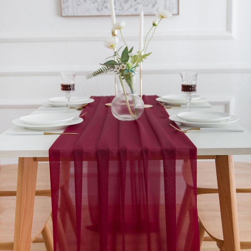 AOKSUNOVA Table Runner Chiffon Bordeaux Red 70 x 400 cm